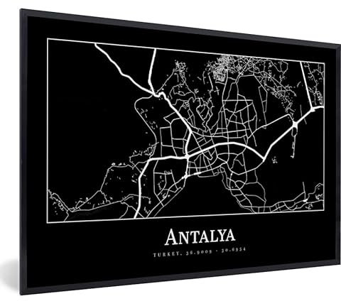 MuchoWow Poster Bilder Wanddeko Deko Wohnzimmer 30x20 cm Karte - Antalya - Stadtplan