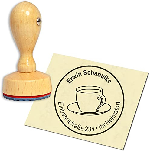 Stamp Address Stamp Wooden Stamp Coffee Cup Round Diameter 40 mm Personalised as Company Stamp Name Stamp Office S