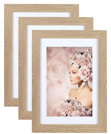 IDEAL TREND 3er Pack Holz Bilderrahmen Foto Plexi Rahmen Acryl Collage Wanddeko Poster S215: Farbe: Natur | Format: 40x60