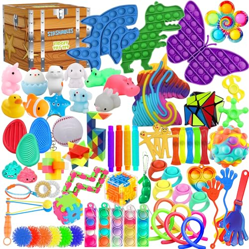 75 pcs Fidget Toys Kids Pack - Classroom Prizes, Pinata Fillers, Treasure Chest Goodie Bag Rewards with Pop its, Party Favours, Sensory Toys, Bulk Fidgets Box Gifts for Girls and Boys