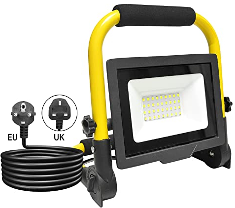 AUXTINGS 30W Projecteur Chantier led Lampe 3000LM Spot Chantier 6000K Blanc Froid Eclairage Chantier IP66 Baladeuse Led Portable Avec Câble de 3M Pour Travaux d'Atelier, Garage