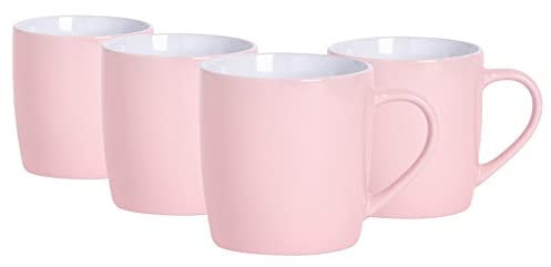 Argon Tableware Coloured Coffee Mugs - Pink - 350ml - Pack of 4 - Gloss Ceramic Stoneware Tea Mugs Latte Cappuccino Cups Hot Chocolate Cups Colourful Mug Set with Handle