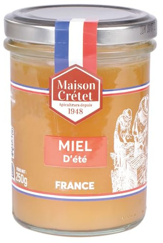Maison Crétet | Miel de france d'été | Miel non pasteurisé | 100% naturel | pot verre 250g