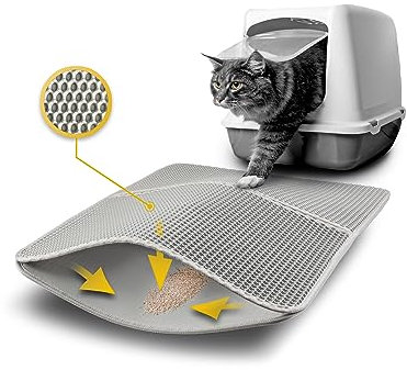 lionto Katzenstreumatte für Katzentoilette mit Anti-Rutsch-Beschichtung, 61x38x1,3 cm, Katzenklomatte wasserdicht & leicht zu reinigen, effektive Aufnahme von Katzenstreu im Bienenwabendesign, grau
