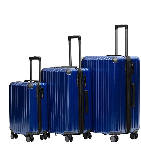 Münicase M816 TSA-Schloss Koffer Reisekoffer Trolley Kofferset Hardschale Boardcase (Diamondblau, 3tlg. Kofferset)