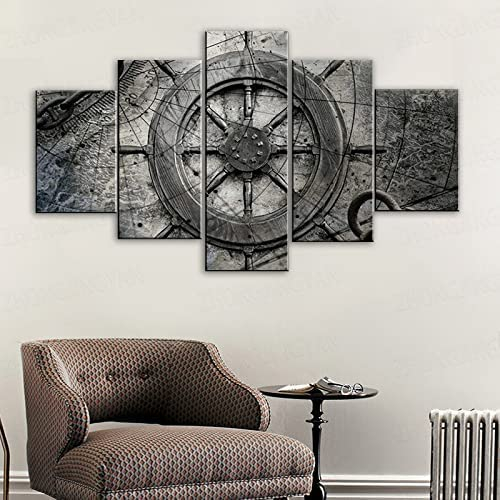 5 Stück Leinwand Wandkunst Hd Drucke Leinwand Wandkunst Wohnzimmer Home Decor Bilder 5 Stück Jahrgang Nautisch Xxl/200 X 100 Cm Tapete Gemälde Poster Kinderzimmer Wohnzimmer Schlafzimmer Junge