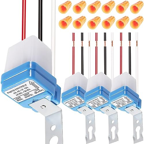 DAOKAI AC DC 12V 10A Auto on Off Fotozelle Lichtschalter Lichtsensor, Dämmerungs- bis Morgendämmerungs-Fotozellensensor, Fotoschalter, Lichtsensorschalter mit Knopfkappe, 4 Stück