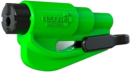 RESQME Porte-Clés Sécurité Voiture, Brise-Vitre et Coupe-Ceinture, Marteau d’Urgence, Fabriqué aux États-Unis, Vert