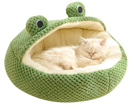 EBbels Beruhigendes Katzenbett, Froschförmiges Donut-Katzennest, warmes weiches Plüsch Katzenhöhle Halbgeschlossenes Hundebett, Flauschig Rund Cat Bed für Katze und Hund (S)