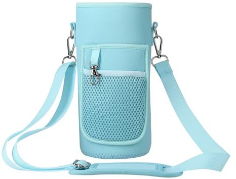 kwmobile Porta Borraccia 2 l in Neoprene - Porta Bottiglia con Tracolla Regolabile e Tasche - Portaborraccia per Campeggio Ciclismo Trekking - Blu