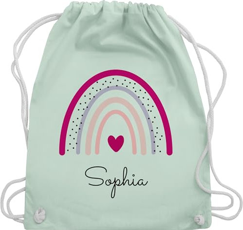 Turnbeutel Rucksack - Regenbogen Regenbögen - Unisize - Pastell Grün - beutel kindergarten schule sportbeutel rainbow sophia turnsack name schulbeutel personalisierte herz beuteltasche mädchen