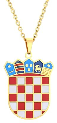 Cernomal Kroatien-Abzeichen-Karte-Anhänger-Halskette – Charm-Kettenhalsketten Für Damen Und Herren, Ethnische Schlüsselbeinkette, Patriotische Pullover-Halskette, Farbe Hip Hop, Gelb,