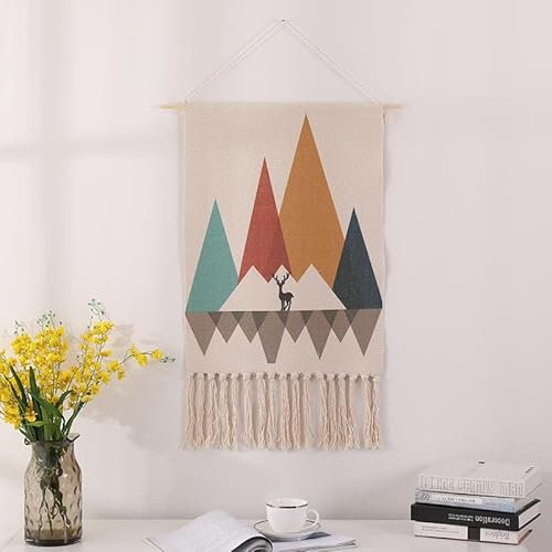 BMIDRUT Tapiz tejido de macramé para colgar en la pared, decoración del hogar, bohemio, arte de pared para el hogar, apartamento, dormitorio, telón de fondo de 50 x 85 cm