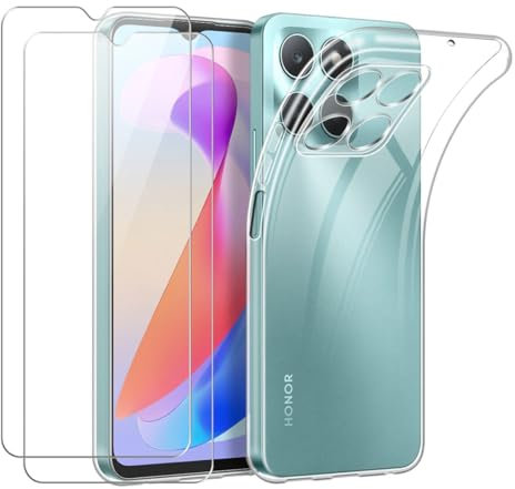Ysjisy Cover per Honor X6a (Non per X6), Morbido Trasparente TPU Protettiva Custodia con Due Vetro Temperato Pellicola Protettiva per Honor X6a