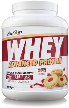 Per4m Whey Protein, Molkenprotein mit vollem Aminosäureprofil, unterstützt Muskelaufbau & Regeneration, reich an essentiellen Aminosäuren, für Sportler nach dem Training – Marmeladenkeks – 2010g