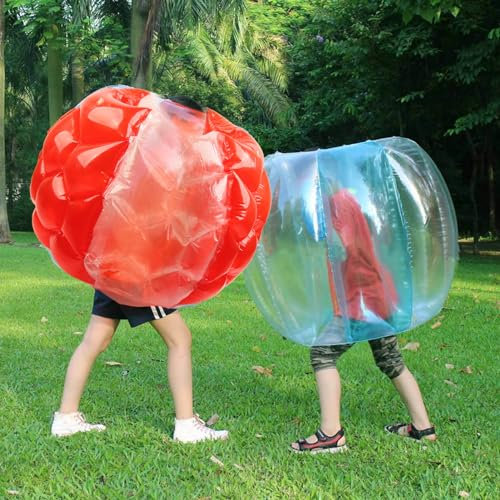 PerGar Bumper-Bälle, Aufblasbarer Sumo-Ball, 90 X 80 cm, Langlebiges PVC-Bopper-Spielzeug für Kinder, Physisches Aktives Spielen Im Freien, Riesiger Menschlicher (Rot Transparent)