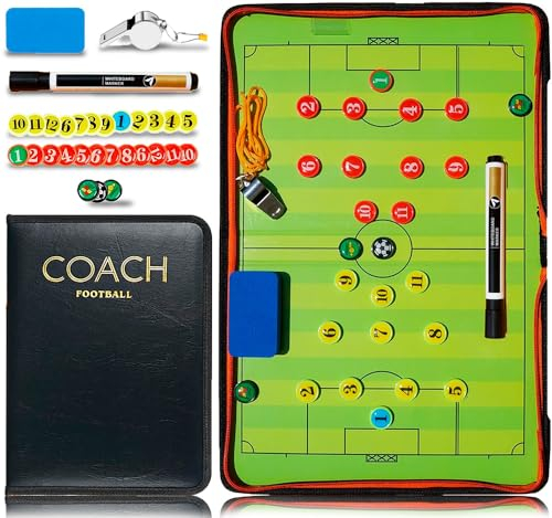 CREADY Premium Football Coaching Slate Premium Tactical Coaching Binder für Coaching Training Plays in Training Coaching Gifts Die Schiefertafel enthält magnetische Chips und Markerstift.