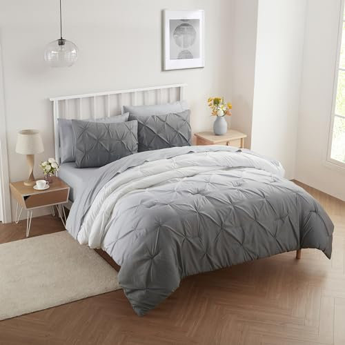 5-teiliges Bettdecken-Set für Betten in einer Tasche, Ombré-Biesen-Design, für alle Jahreszeiten, weiche Daunen-Alternativ-Bettwäsche-Set und luxuriöse, passende Bettwäsche und Kissenbezug,