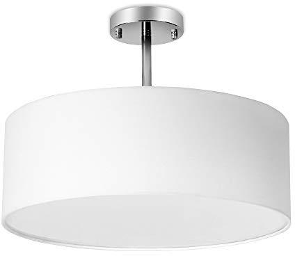 KUNGHEYFATCHOY Deckenleuchte, Stoff Deckenlampe, Weiß Rund Pendelleuchte für Wohnzimmer Schlafzimmer Küche Esszimmer, Durchmesser 45cm, Chrom matt, Warmweiss 3-flammig E27