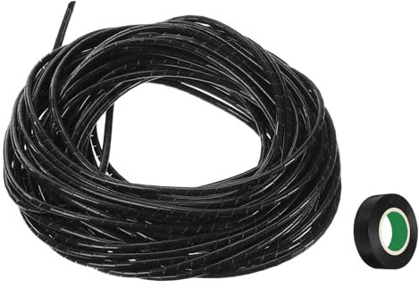sourcing map Spiral Cable Wrap 42.7ft/13M 6mm Cable Management Sleeve Cord Organizer Flexible PE for Computer Wire, Charging Cable Black with Tape