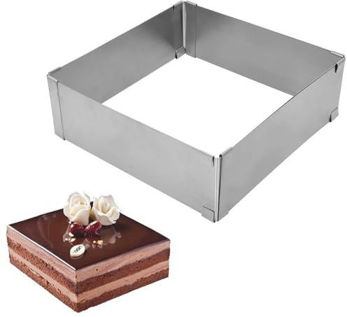 Colexy Molde Extensible Rectangular para Hornear de Acero Inoxidable Aro para Tartas Ajustable Molde Pastel Mousse Anillo Pastel Cuadrado Hornear para Hacer Tartas Cuadradas Tartas De Mousse Tiramisú