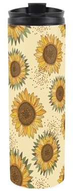 Sunflower Travel Mug - Happy Flowers Sunshine - Reusable Stainless Steel Vacuum-Sealed Double-Walled Hot/Cold Drinks Flask 500ml (16 fl oz)