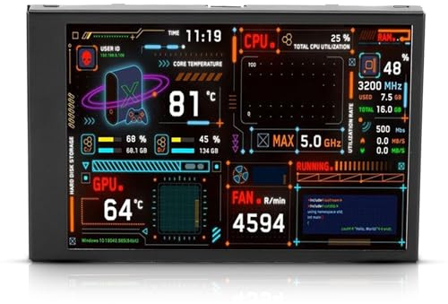 Computer Temp Monitor, 3,5 Zoll IPS Dimmbare PC Temperaturanzeige mit Halterung, 360 Grad Drehung, Dual USB C, Thema Editor, Monitor für CPU, GPU, Datenmonitor