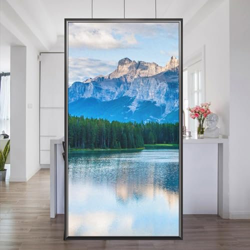 Natürliche Landschaft Fensterfolie Selbsthaftende, Sichtschutzfolie Fenster Bunt, Folie Fenster Statisch Haftend ohne Klebstoff Anti UV Sonnenschutz für Büro Wohnzimmer 58x200cm