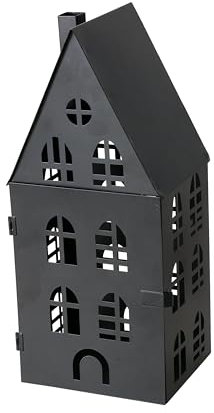 Seaside No.64 - Laterne aus Metall - Lichthaus/Windlicht - perfekt um Stumpenkerzen, Teelichter und LED- Lichter in Szene zu setzen - Wohnaccessoire für Herbst/Winter/Neutral (Haus Schwarz klein)