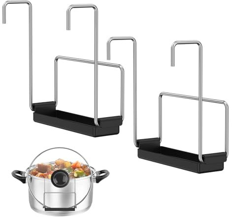 2 Pack Stainless Steel Slow Cooker Lid Holder Kitchen Crock Pot Lid Holder for Cooking Pot Lid Organizer Fits Most Slow Cookers Pot Lid Rack with Silicone Sink (Black)