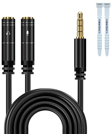YIMATEECO Cable Audio Jack 3.5mm Doble Jack, 1 Piezas Adaptador J-ACK Cable Auriculares TPE para Gaming Headset, PS4, PC o Laptop (1Machoa a 2Hembra, 100cm, Negro)