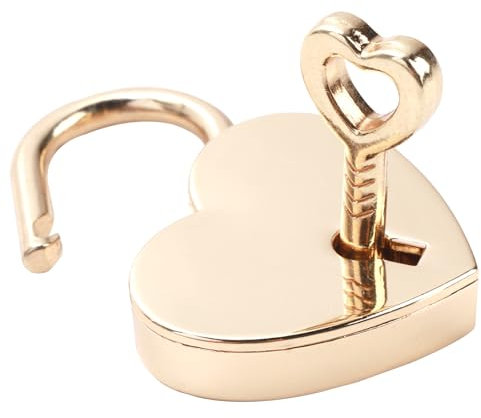 Cadenas à Clé, Petit Cadenas Doré avec Clé en Forme de Cœur, Décoratif Cadenas pour Valise,Casier College,Armoire, Boîte à Bijoux et Carnet de Notes
