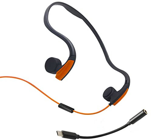 Sjpaa Auriculares de conducción ósea, Auriculares con Cable, Auriculares para el oído Abierto con Cable Adaptador de Amplificador Tipo C, Resistente al Sudor para Deportes,Naranja