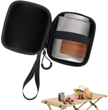 Tetera de camping de acero inoxidable – Kit de tetera de camping al aire libre, juego de té de viaje de aleación de titanio | Tetera portátil de camping para viajes, mochileros, senderismo y picnic,