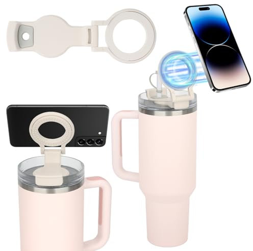 JAYOBGO Magnetische Handyhalterung für Stanley 1,2 l Trinkflasche, MagSafe-kompatibel, Handy-Stativ für Stanley Quencher H2.0 mit Griff, Weiß