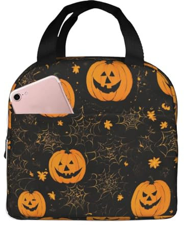 GFXEDSAH Lonchera aislada con estampado de calabaza de Halloween con tela Oxford, bolsa multiusos para el trabajo y actividades al aire libre