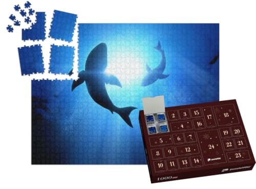 puzzleYOU: Puzzle-Adventskalender | „Zwei kreisende weiße Haie“ – aus der Puzzle-Kollektion Haie