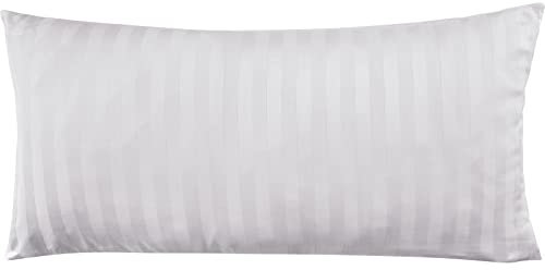 Pure Label Mako Satin Damast Streifen Kopfkissenbezug 40x80 cm aus 100% Baumwolle in weiß| Traumhaft weicher Kissenbezug passend zu unseren Bettwäsche Sets