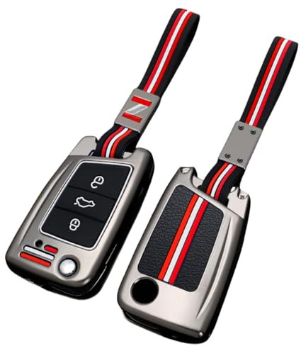 Happyit Coque de Protection pour clé de Voiture Compatible avec VW Volkswagen Golf 7 MK7 Tiguan MK2 for Seat Ateca Leon FR 2 Ibiza Skoda Octavia 3 Boutons (Mat+Corde)