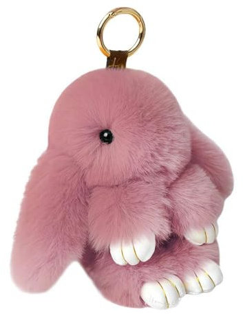 Bunny Keychain,Soft Fluffy Rabbit Keychain, Cute Plush Bunny Keychain, Artificial fur Keychain Car Handbag Keyring,Furry Bunny Keyring (Bean paste)