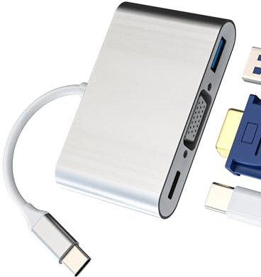 Adaptateur USB C Vers VGA(3en1)USB OTG 3.0 Type C Charge Pour MacBook PC Pour IPad Clavier Thunderbolt Multiport Dock Connecteur Pour IPhone 16 15 TV AV DisplayPort Projecteur Compatible Avec Samsung