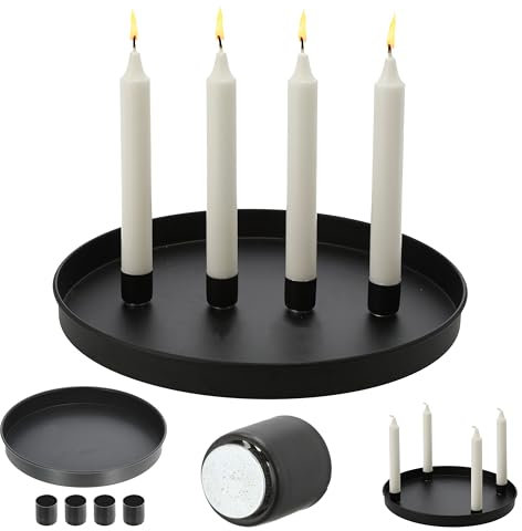 Stabkerzenhalter 'GoldMagnet' magnetisch | Metall schwarz rund Ø25x3cm | 4 Kerzenhalter Kerzentablett Tablett Stabkerzen (1 x Stabkerzenhalter Ø25cm Schwarz)