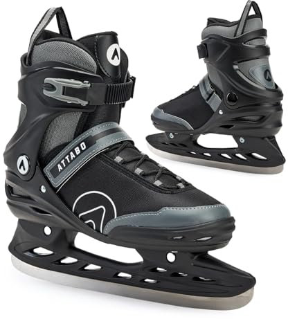 ATTABO Freizeit Schlittschuhe Herren Tore Schwarz Größe 42 EU Anfänger Schlittschuhe Schnalle und Klettverschluss Starker Knöchelhalt Langlebige Edelstahlkufe Elegant und Klassisch