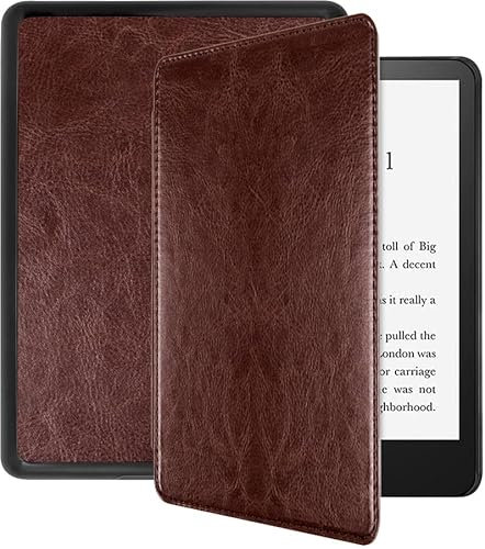 Miimall Lederhülle für Kindle Paperwhite Signature Edition 2024 Case und Kindle Colorsoft Hülle 7 Zoll, Auto Schlaf/Aufwach Kratzfest Rundumschutz Schutzhülle Handschlaufe Thin Bumper Cover Kaffee