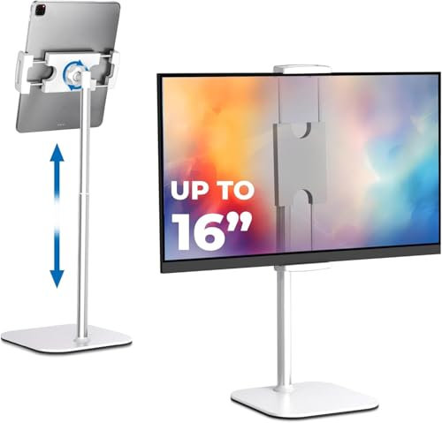 COOPER TabStand - Soporte Ajustable en Altura para iPad, Tablet y Monitor portátil 16 | Trípode telescópico de aleación de Aluminio para iPad, Pro, Air, Mini y Kindle (Blanco Escarchado)