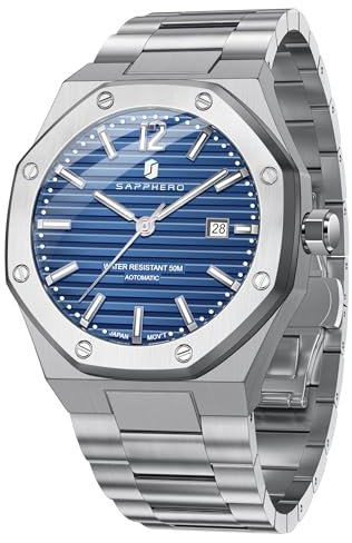SAPPHERO Orologio da uomo Orologi meccanici automatici per uomo Data Lusso analogico 50 metri impermeabile Sport d'affari Cinturino in acciaio inox Regali