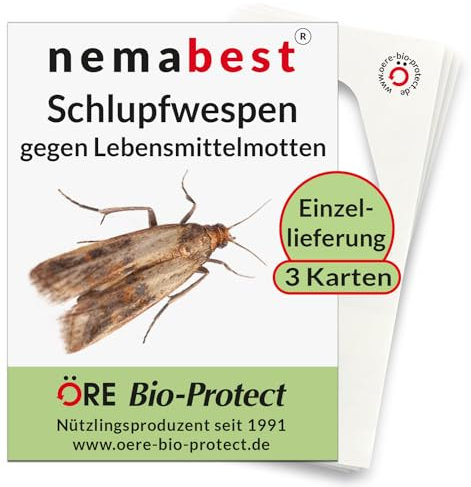 nemabest® Schlupfwespen gegen Lebensmittelmotten - 3 Karten à 1 Lieferung zur effektiven Bekämpfung - biologische Alternative zur Mottenfalle oder Pheromonfalle