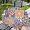Outdoor Runde Tischdecke mit Gummizug Ø 60(150cm) - Elastisch Garten tischdecke mit Vintage-Design Muster Passend für 135-145cm breite Tische