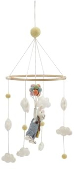 Handgemacht & Fairtrade-zertifiziert | Gry & Sif | Stilvolles dänisches Design x Nepali Kunsthandwerker | Mobile Baby mit Hase mit Luftballon aus Filz für Babybett Laufstall Wickeltisch Babyzimmer