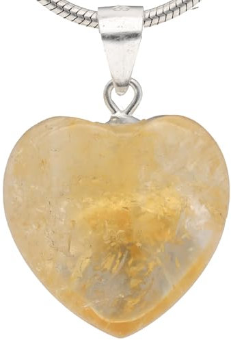 Lebensquelle Plus Herzanhänger aus echtem Edelstein | Öse aus 925er Silber - zwei Größen | Naturstein Anhänger Herz | Schmuck & Geschenkidee (Citrin, M (2 x 2 cm))